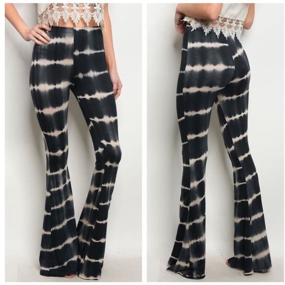 The Luxe Bohemian Pants - Black & Cream Tie Dye Flare Bell Bottom Pants